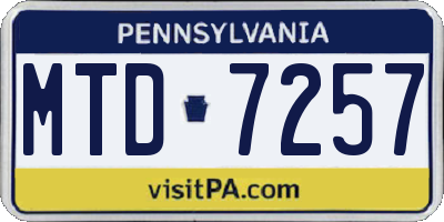 PA license plate MTD7257