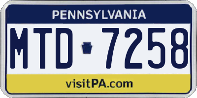 PA license plate MTD7258