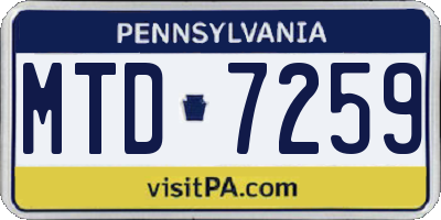PA license plate MTD7259