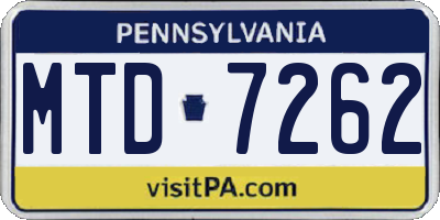 PA license plate MTD7262