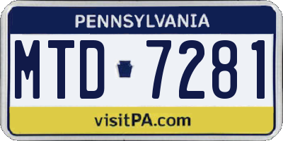PA license plate MTD7281