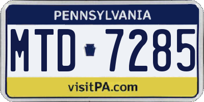 PA license plate MTD7285