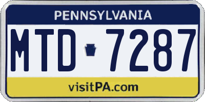 PA license plate MTD7287