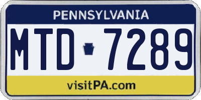 PA license plate MTD7289
