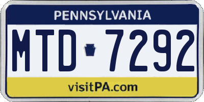 PA license plate MTD7292