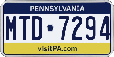 PA license plate MTD7294