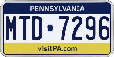 PA license plate MTD7296