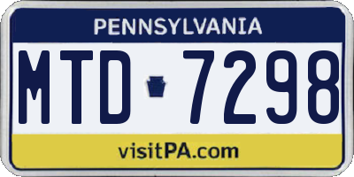 PA license plate MTD7298
