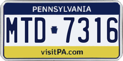 PA license plate MTD7316