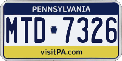 PA license plate MTD7326