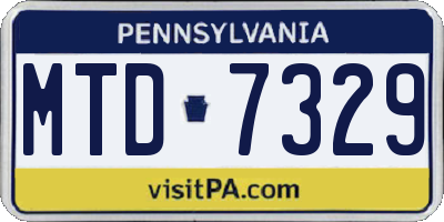 PA license plate MTD7329