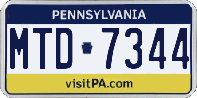 PA license plate MTD7344