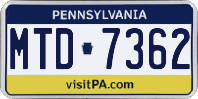 PA license plate MTD7362