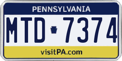 PA license plate MTD7374
