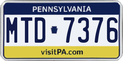 PA license plate MTD7376