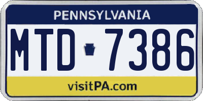 PA license plate MTD7386