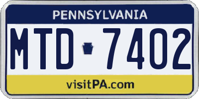 PA license plate MTD7402
