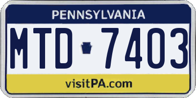 PA license plate MTD7403