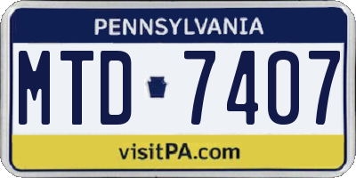 PA license plate MTD7407
