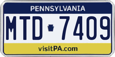 PA license plate MTD7409