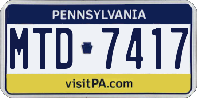 PA license plate MTD7417