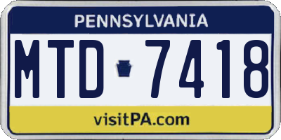 PA license plate MTD7418