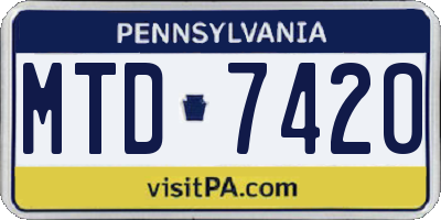 PA license plate MTD7420
