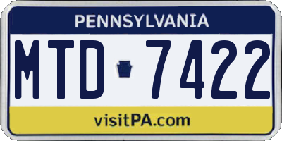 PA license plate MTD7422