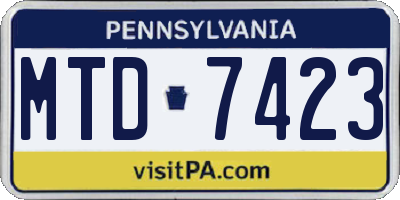 PA license plate MTD7423