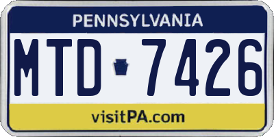 PA license plate MTD7426