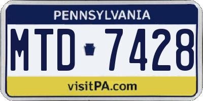 PA license plate MTD7428