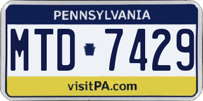 PA license plate MTD7429