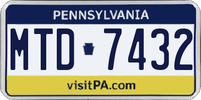 PA license plate MTD7432