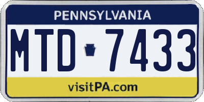 PA license plate MTD7433