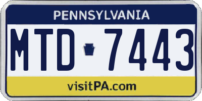 PA license plate MTD7443