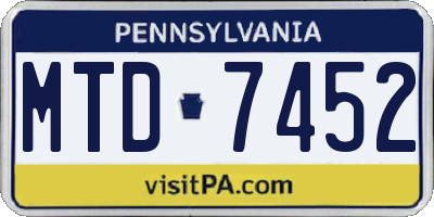 PA license plate MTD7452