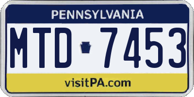 PA license plate MTD7453