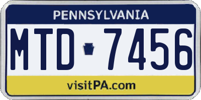 PA license plate MTD7456