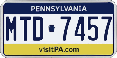 PA license plate MTD7457