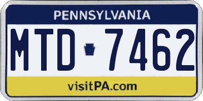 PA license plate MTD7462
