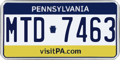 PA license plate MTD7463