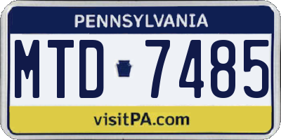 PA license plate MTD7485