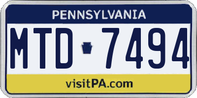PA license plate MTD7494