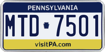 PA license plate MTD7501