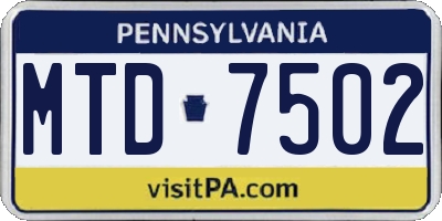 PA license plate MTD7502