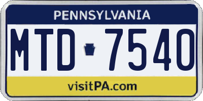 PA license plate MTD7540