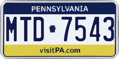 PA license plate MTD7543