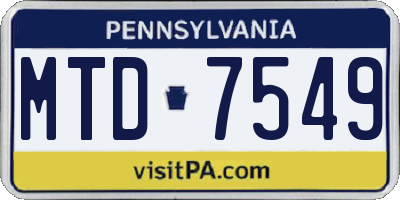 PA license plate MTD7549