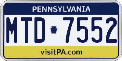PA license plate MTD7552