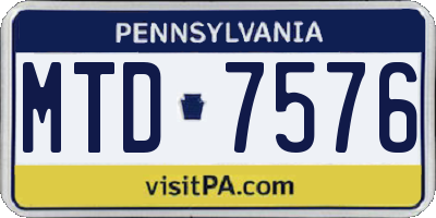 PA license plate MTD7576